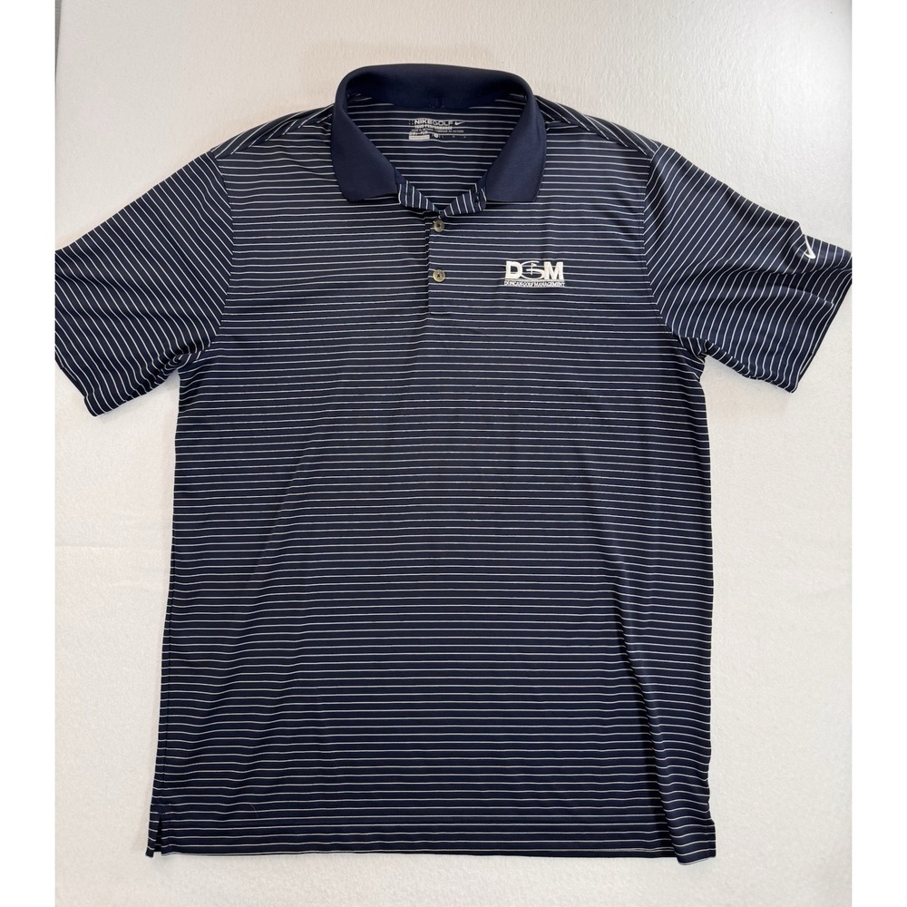Nike Golf Polo Shirt Mens L Black Striped Dri-FIT Tour Performance Duncan Golf